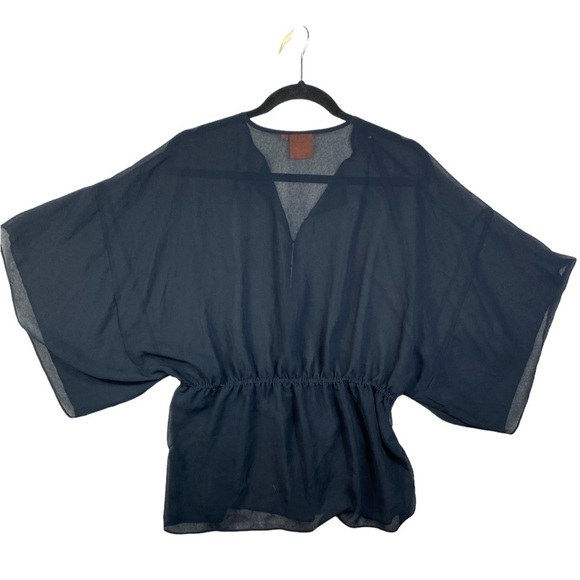 Tory Burch sheer blouse or swim coverup kimono sleeves and elastic waistband - Picture 3 of 7